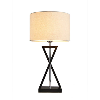 Modern Minimalist Cylinder Iron Linen 1-Light Table Lamp For Bedroom