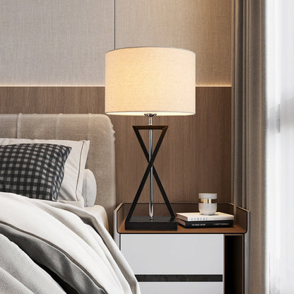 Modern Minimalist Cylinder Iron Linen 1-Light Table Lamp For Bedroom