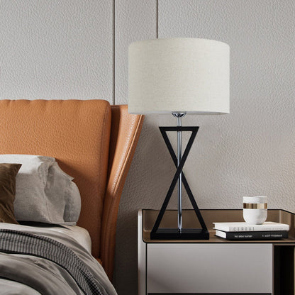 Modern Minimalist Cylinder Iron Linen 1-Light Table Lamp For Bedroom