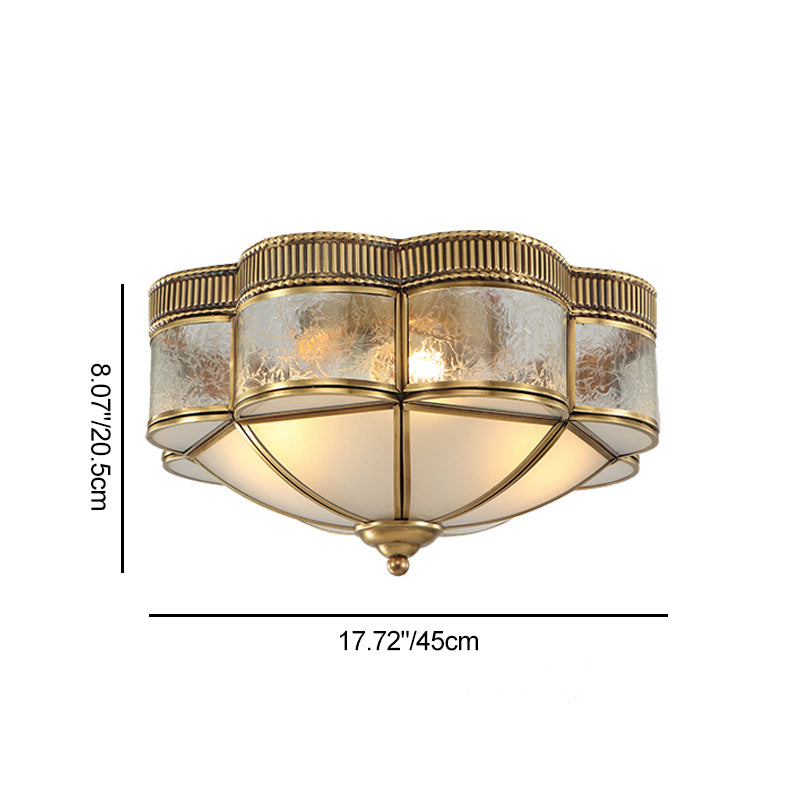 Modern Shabby Chic Copper Glass 3/4 Light Flush Mount Ceiling Light For Bedroom