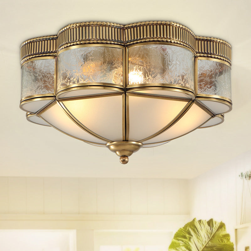 Modern Shabby Chic Copper Glass 3/4 Light Flush Mount Ceiling Light For Bedroom