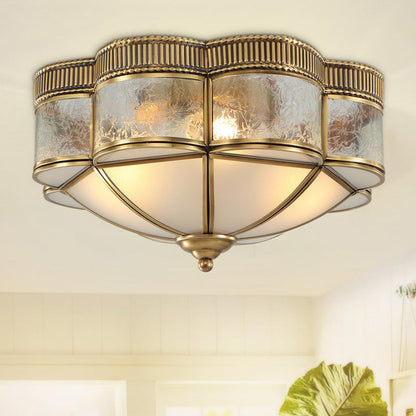 Modern Shabby Chic Copper Glass 3/4 Light Flush Mount Ceiling Light For Bedroom