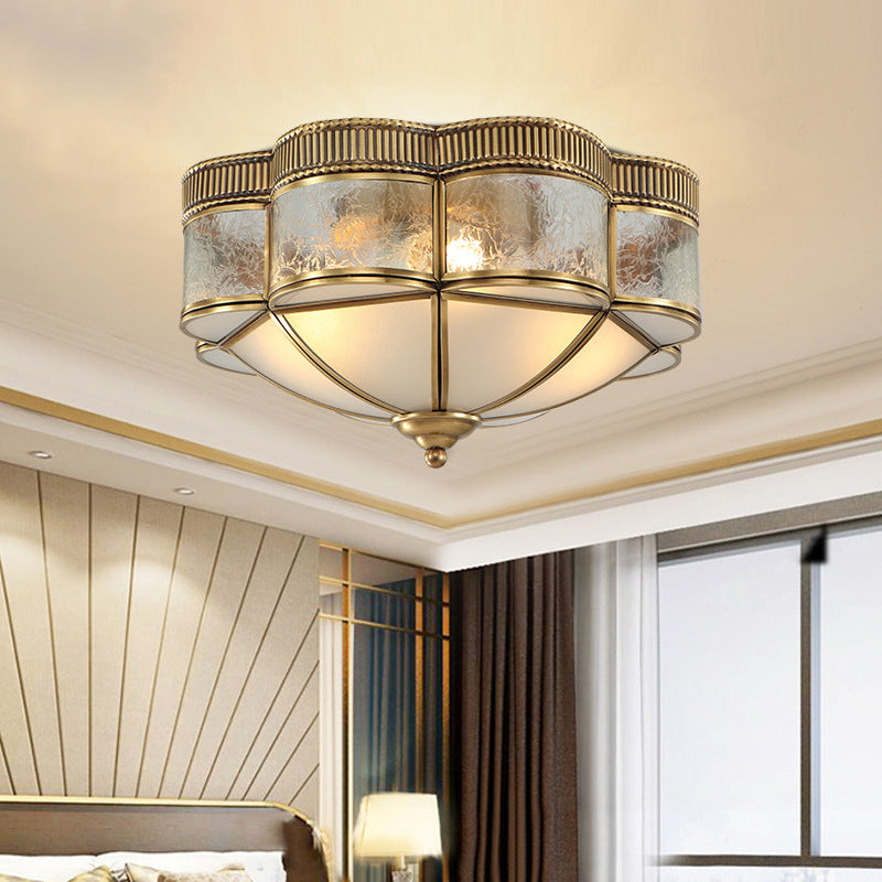 Modern Shabby Chic Copper Glass 3/4 Light Flush Mount Ceiling Light For Bedroom