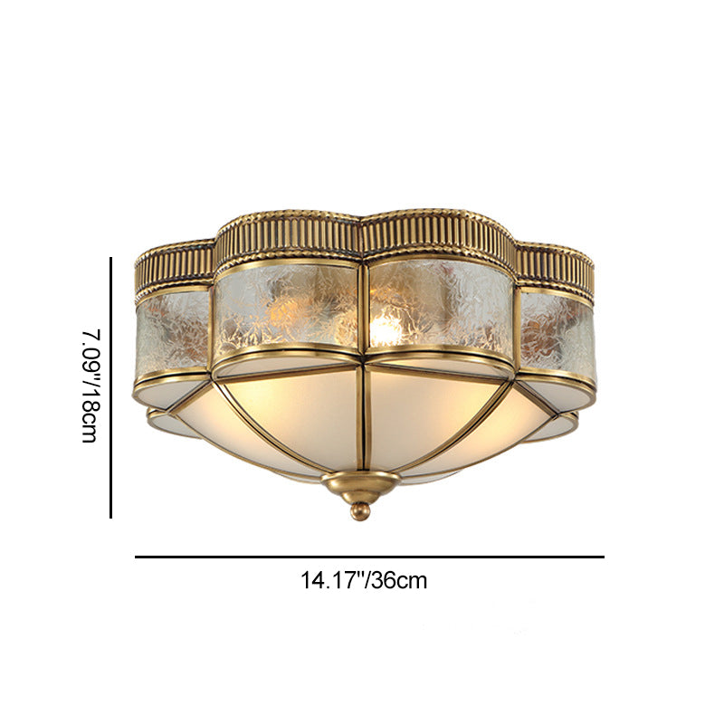 Modern Shabby Chic Copper Glass 3/4 Light Flush Mount Ceiling Light For Bedroom