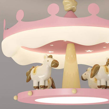 Modern Eclectic Kids Carousel Iron PE LED Semi-Flush Mount Ceiling Light For Bedroom