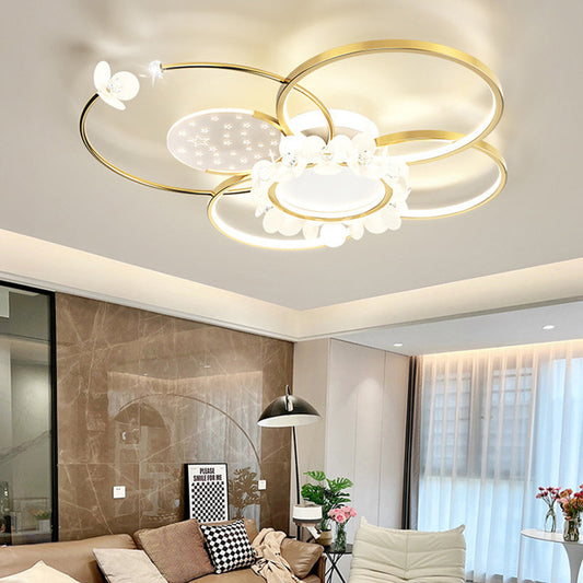 Modern Luxury Circle Iron Crystal Acrylic LED Semi-Flush Mount Ceiling Light For Living Room
