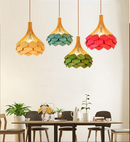 Modern Eclectic Birdcage Wood 1-Light Pendant Light For Living Room
