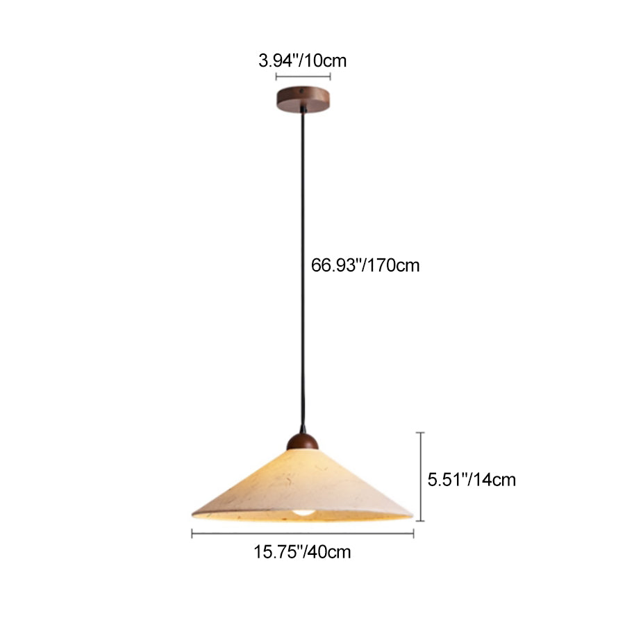 Traditional Japanese Cone Paper Solid Wood 1-Light Pendant Light For Living Room