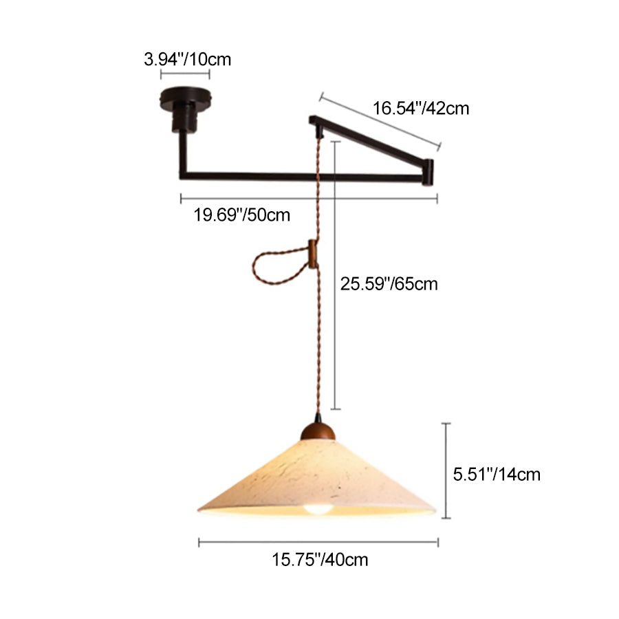 Traditional Japanese Cone Paper Solid Wood 1-Light Pendant Light For Living Room
