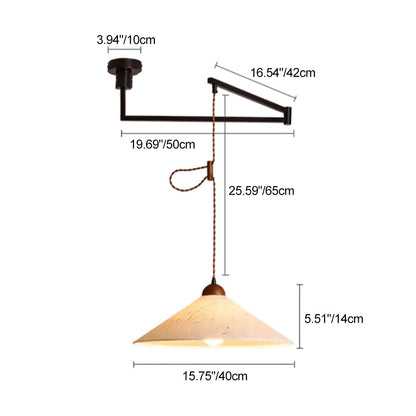 Traditional Japanese Cone Paper Solid Wood 1-Light Pendant Light For Living Room