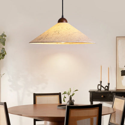 Traditional Japanese Cone Paper Solid Wood 1-Light Pendant Light For Living Room