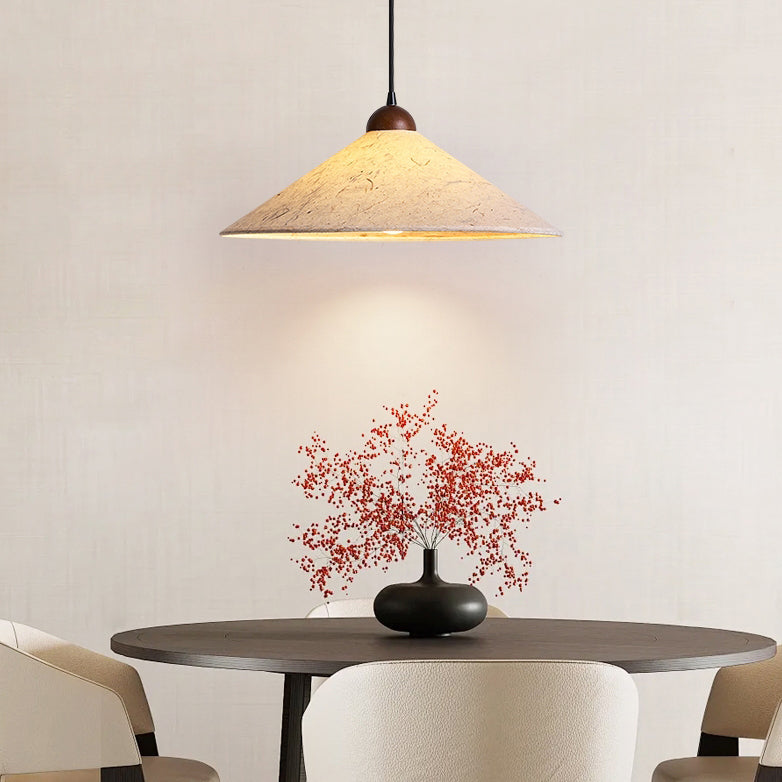 Traditional Japanese Cone Paper Solid Wood 1-Light Pendant Light For Living Room