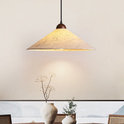 Traditional Japanese Cone Paper Solid Wood 1-Light Pendant Light For Living Room