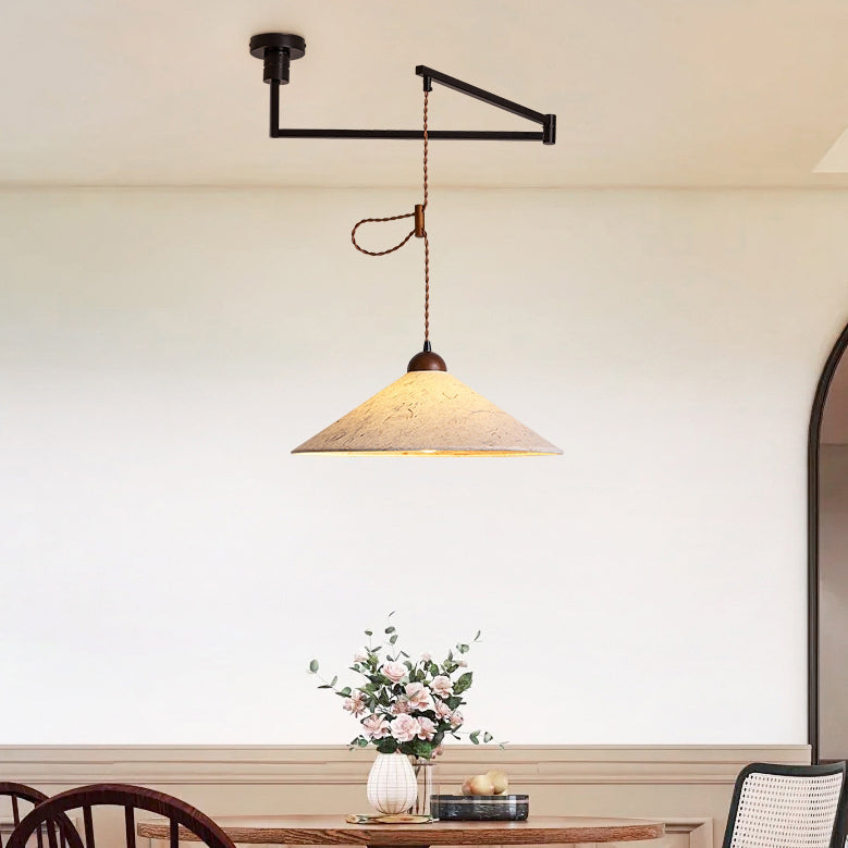 Traditional Japanese Cone Paper Solid Wood 1-Light Pendant Light For Living Room