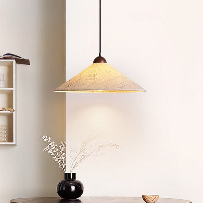 Traditional Japanese Cone Paper Solid Wood 1-Light Pendant Light For Living Room