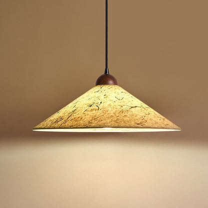 Traditional Japanese Cone Paper Solid Wood 1-Light Pendant Light For Living Room