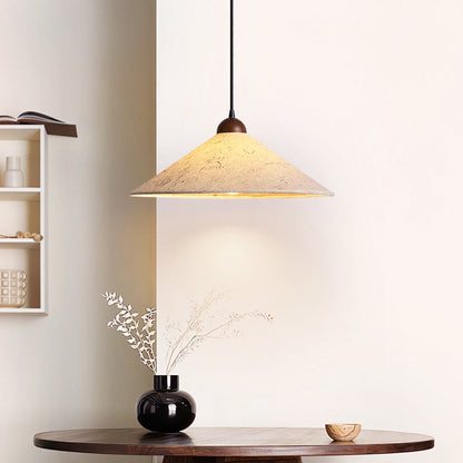 Traditional Japanese Cone Paper Solid Wood 1-Light Pendant Light For Living Room