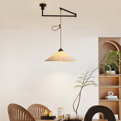 Traditional Japanese Cone Paper Solid Wood 1-Light Pendant Light For Living Room