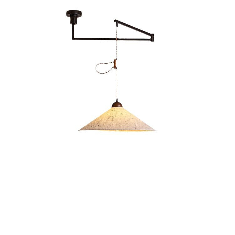 Traditional Japanese Cone Paper Solid Wood 1-Light Pendant Light For Living Room
