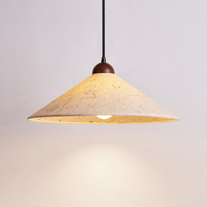 Traditional Japanese Cone Paper Solid Wood 1-Light Pendant Light For Living Room