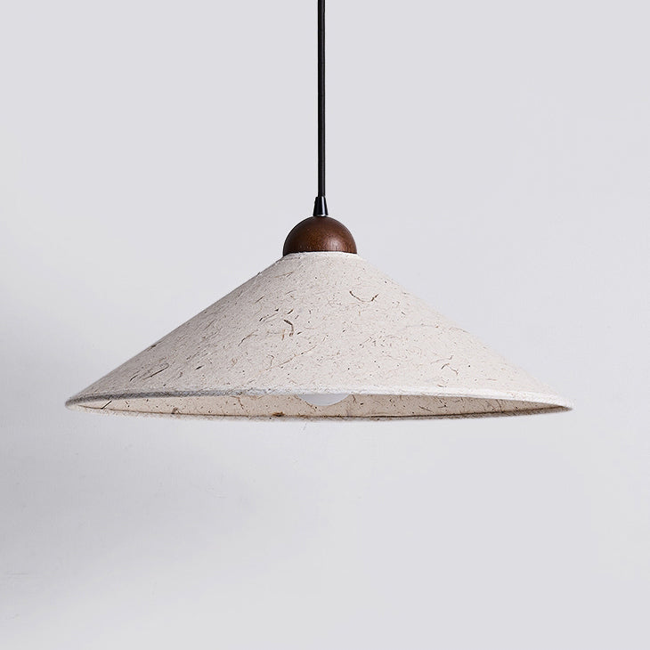 Traditional Japanese Cone Paper Solid Wood 1-Light Pendant Light For Living Room
