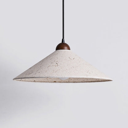 Traditional Japanese Cone Paper Solid Wood 1-Light Pendant Light For Living Room