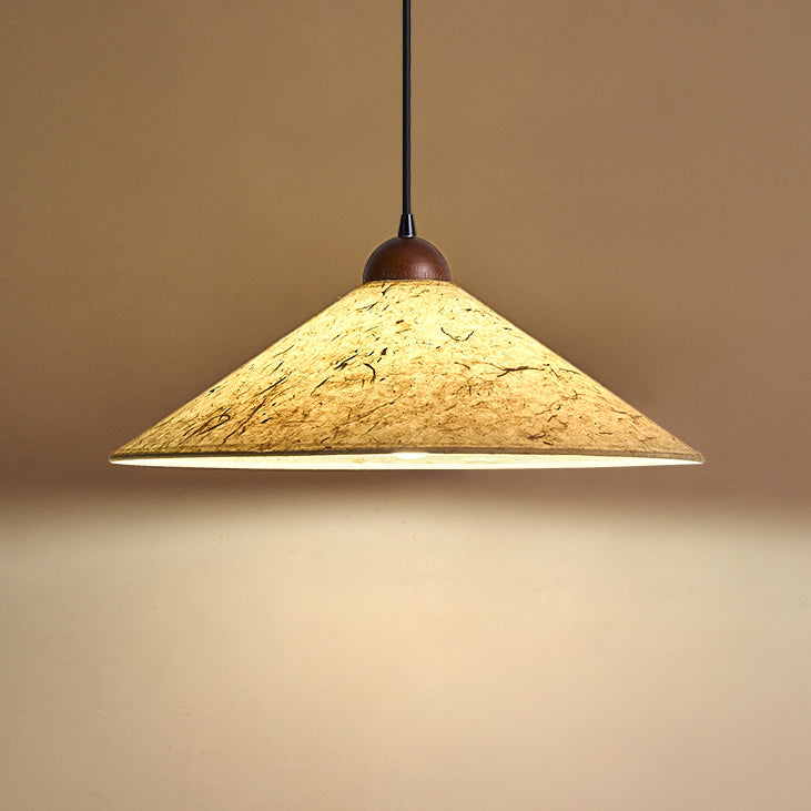 Traditional Japanese Cone Paper Solid Wood 1-Light Pendant Light For Living Room