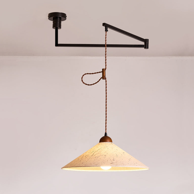 Traditional Japanese Cone Paper Solid Wood 1-Light Pendant Light For Living Room