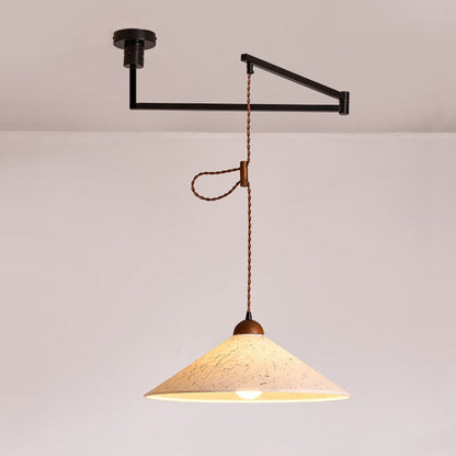 Traditional Japanese Cone Paper Solid Wood 1-Light Pendant Light For Living Room