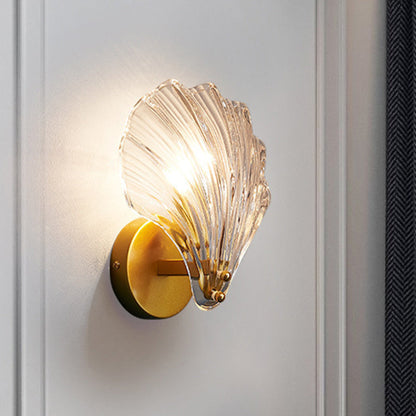 Modern Eclectic Shell Iron Glass 1-Light Wall Sconce Lamp For Bedroom