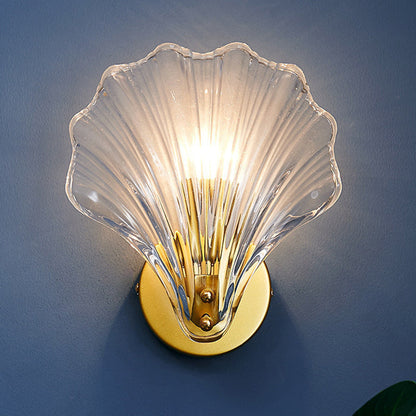 Modern Eclectic Shell Iron Glass 1-Light Wall Sconce Lamp For Bedroom
