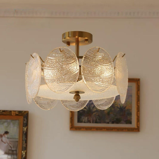 Modern Mid-Century Circle Iron Glass 6-Light Semi-Flush Mount Ceiling Light For Living Room