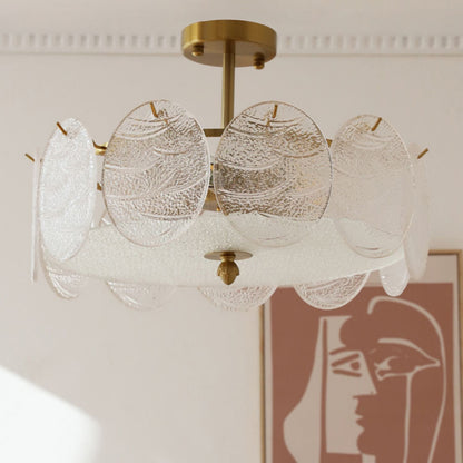 Modern Mid-Century Circle Iron Glass 6-Light Semi-Flush Mount Ceiling Light For Living Room