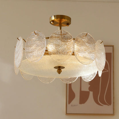 Modern Mid-Century Circle Iron Glass 6-Light Semi-Flush Mount Ceiling Light For Living Room