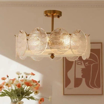 Modern Mid-Century Circle Iron Glass 6-Light Semi-Flush Mount Ceiling Light For Living Room