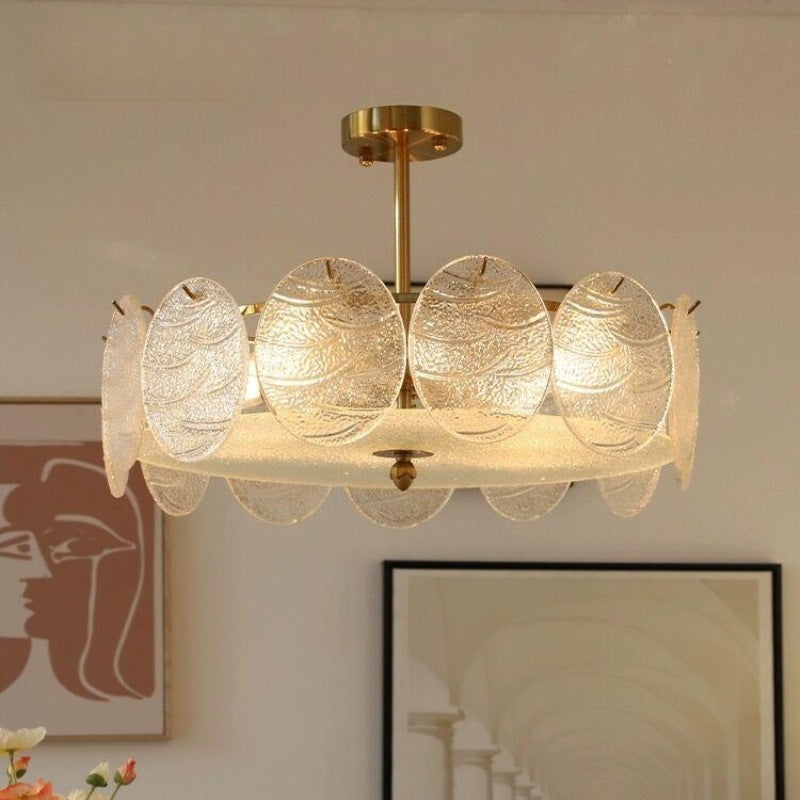 Modern Mid-Century Circle Iron Glass 6-Light Semi-Flush Mount Ceiling Light For Living Room