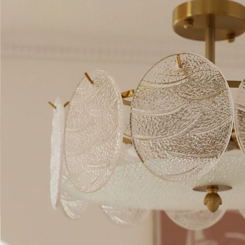 Modern Mid-Century Circle Iron Glass 6-Light Semi-Flush Mount Ceiling Light For Living Room