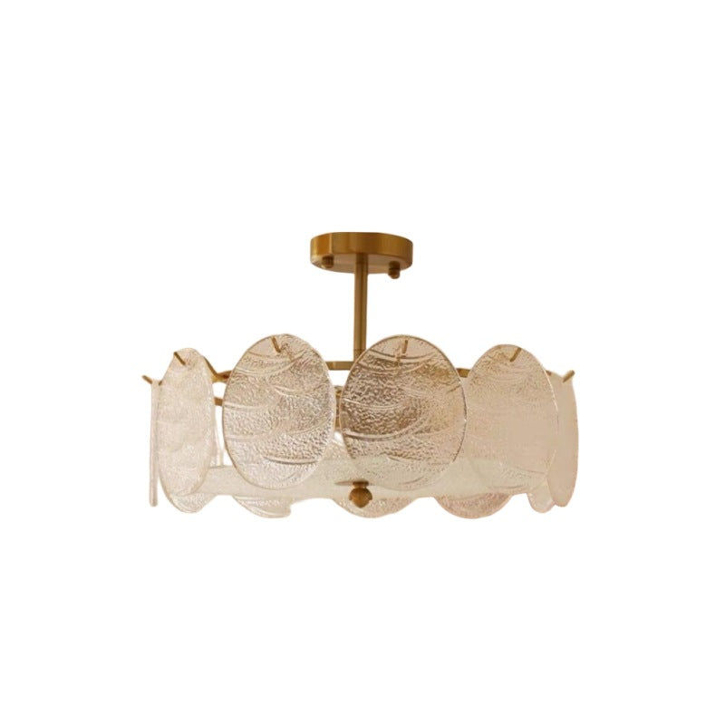 Modern Mid-Century Circle Iron Glass 6-Light Semi-Flush Mount Ceiling Light For Living Room