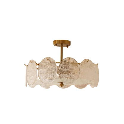 Modern Mid-Century Circle Iron Glass 6-Light Semi-Flush Mount Ceiling Light For Living Room