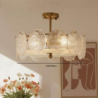 Modern Mid-Century Circle Iron Glass 6-Light Semi-Flush Mount Ceiling Light For Living Room
