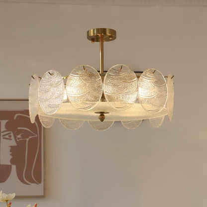 Modern Mid-Century Circle Iron Glass 6-Light Semi-Flush Mount Ceiling Light For Living Room