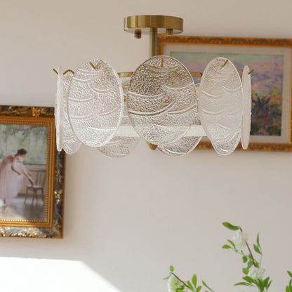 Modern Mid-Century Circle Iron Glass 6-Light Semi-Flush Mount Ceiling Light For Living Room