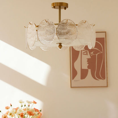 Modern Mid-Century Circle Iron Glass 6-Light Semi-Flush Mount Ceiling Light For Living Room