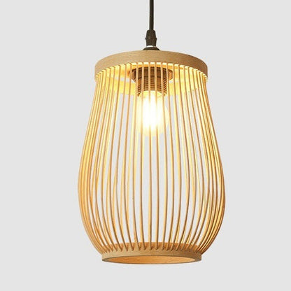 Traditional Chinese Bamboo Cylinder 1-Light Pendant Light For Living Room