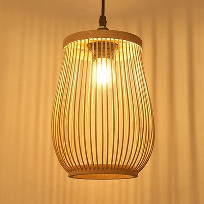 Traditional Chinese Bamboo Cylinder 1-Light Pendant Light For Living Room