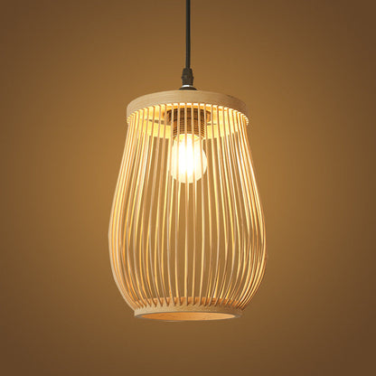 Traditional Chinese Bamboo Cylinder 1-Light Pendant Light For Living Room