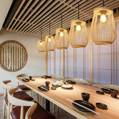 Traditional Chinese Bamboo Cylinder 1-Light Pendant Light For Living Room