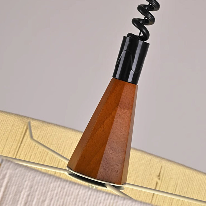 Modern Mid-Century Cylinder Fabric Ash Wood Alloy Hemp Rope Acrylic 3-Light Pendant Light For Living Room
