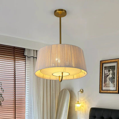 Modern Mid-Century Cylinder Fabric Ash Wood Alloy Hemp Rope Acrylic 3-Light Pendant Light For Living Room