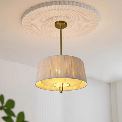 Modern Mid-Century Cylinder Fabric Ash Wood Alloy Hemp Rope Acrylic 3-Light Pendant Light For Living Room
